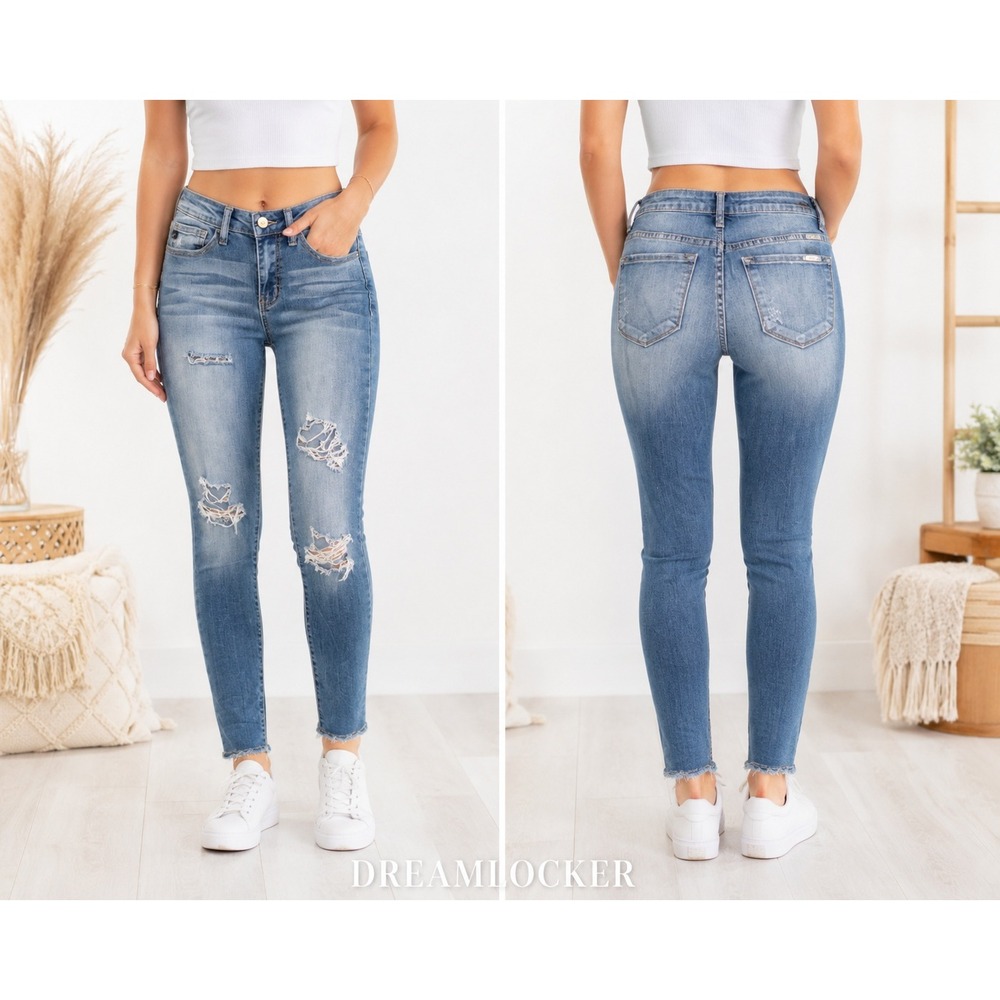 Kancan Jeans Womens 25 Cassandra Mid Rise Super Skinny Jeans Distressed Ripped